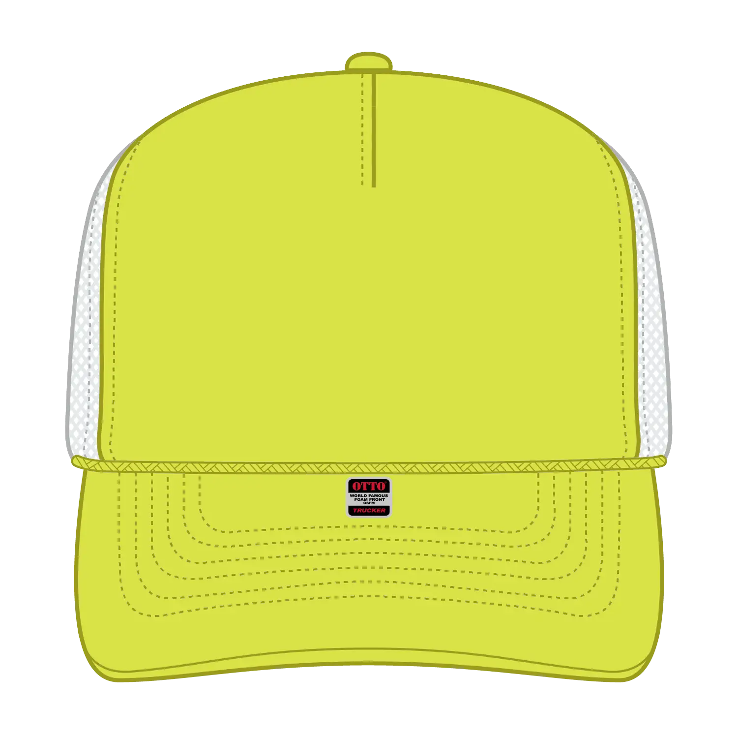 OTTO 39-165 5 Panel High Crown Mesh Back Trucker Cap - N Ylw/N Ylw/Wht - N Ylw/N Ylw/Wht / 6 1/2’’ - 7 5/8’’
