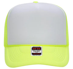 OTTO 39-165 5 Panel High Crown Mesh Back Trucker Cap - N.Ylw/Wht/N.Ylw - N.Ylw/Wht/N.Ylw / 6 1/2’’ - 7 5/8’’