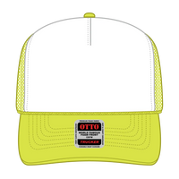 OTTO 39-165 5 Panel High Crown Mesh Back Trucker Cap - N.Ylw/Wht/N.Ylw - N.Ylw/Wht/N.Ylw / 6 1/2’’ - 7 5/8’’