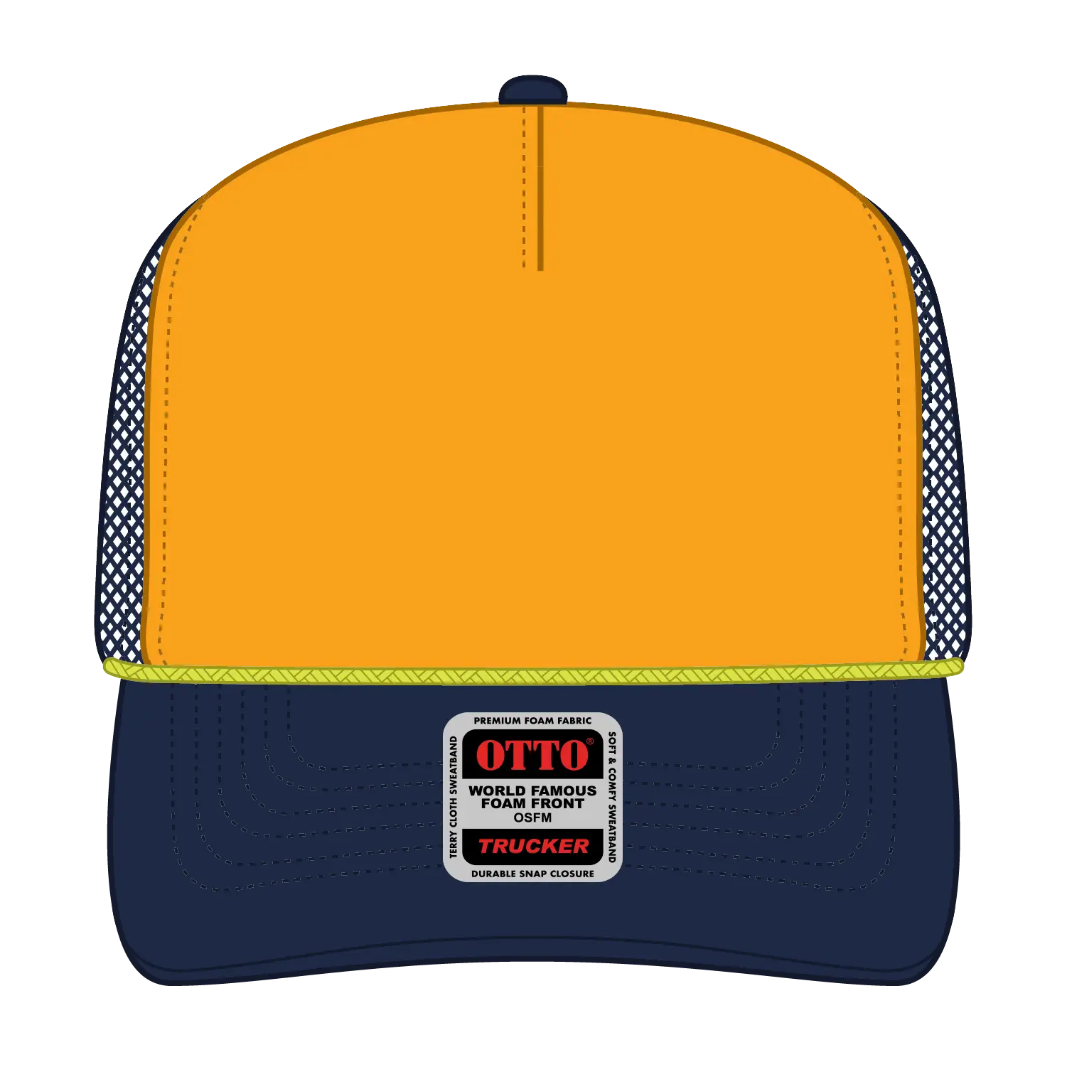 OTTO 39-165 5 Panel High Crown Mesh Back Trucker Cap - Nvy/Gld/Nvy - Nvy/Gld/Nvy / 6 1/2’’ - 7 5/8’’