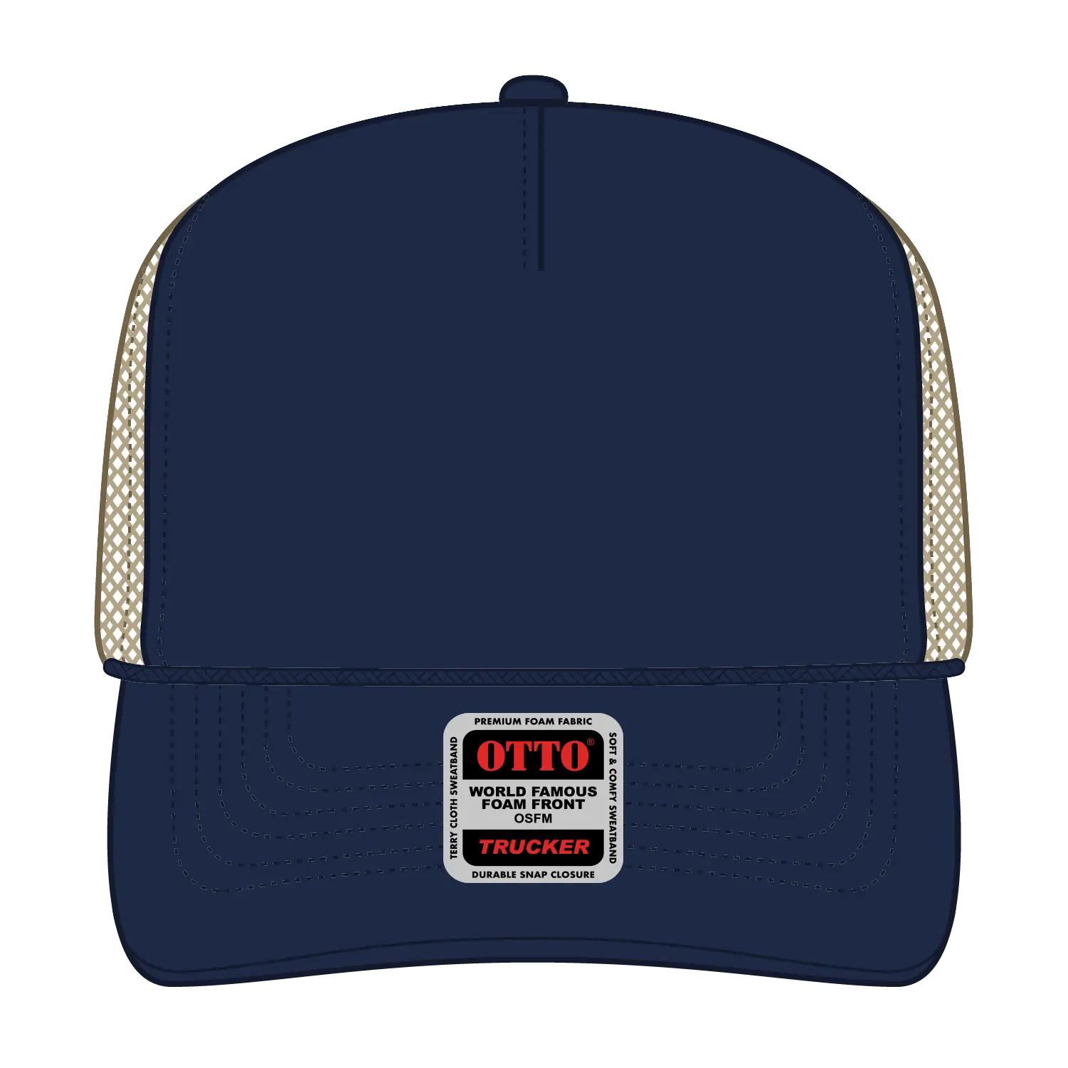 OTTO 39-165 5 Panel High Crown Mesh Back Trucker Cap - Nvy/Nvy/Kha - Nvy/Nvy/Kha / 6 1/2’’ - 7 5/8’’