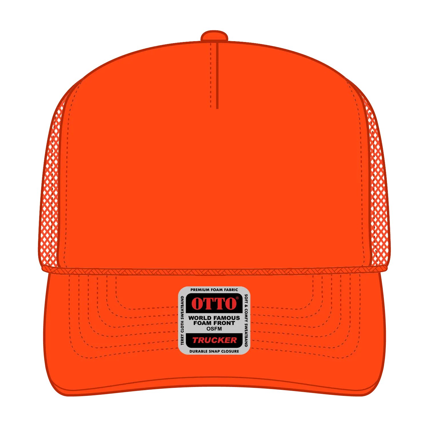 OTTO 39-165 5 Panel High Crown Mesh Back Trucker Cap - Orange - Orange / 6 1/2’’ - 7 5/8’’