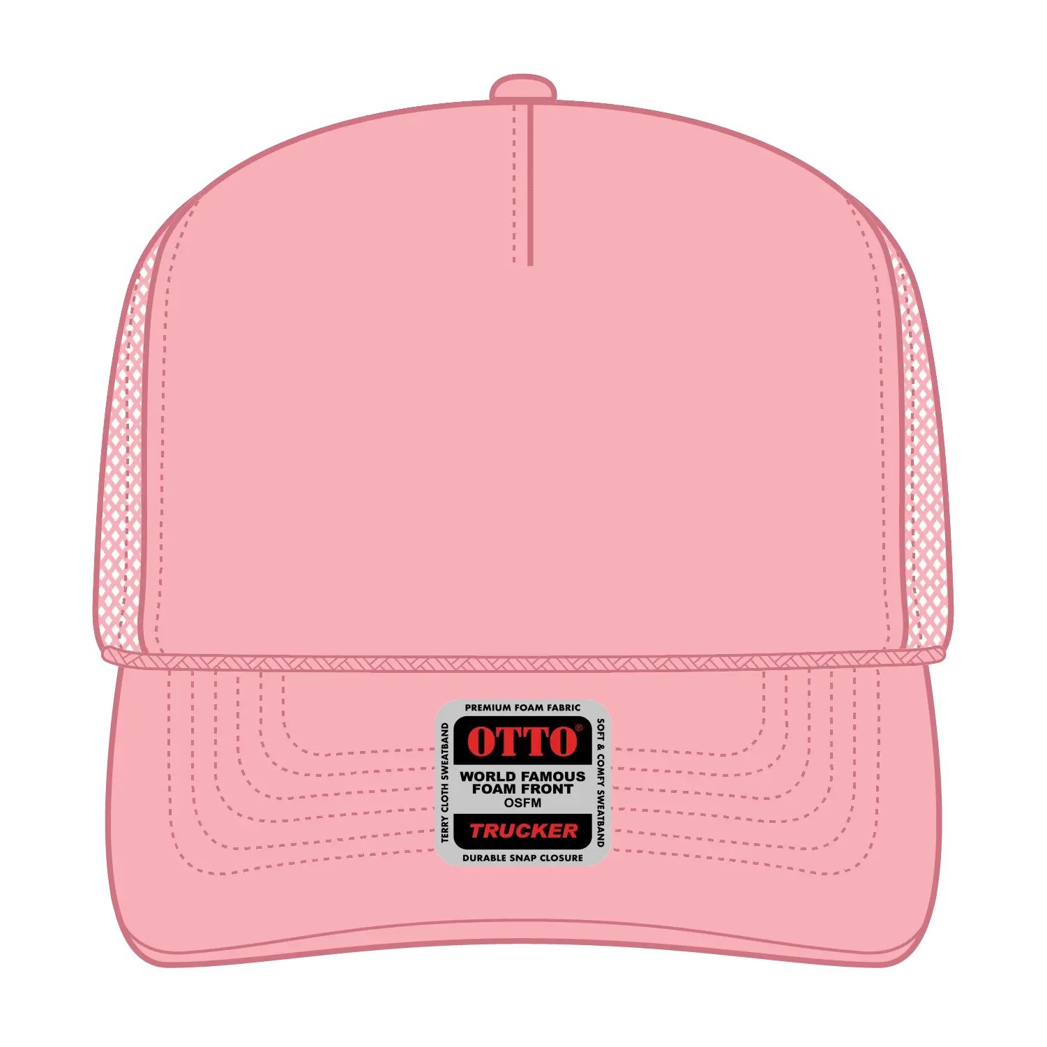 OTTO 39-165 5 Panel High Crown Mesh Back Trucker Cap - Pink - Pink / 6 1/2’’ - 7 5/8’’