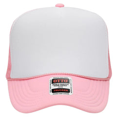 OTTO 39-165 5 Panel High Crown Mesh Back Trucker Cap - Pnk/Wht/Pnk - Pnk/Wht/Pnk / 6 1/2’’ - 7 5/8’’