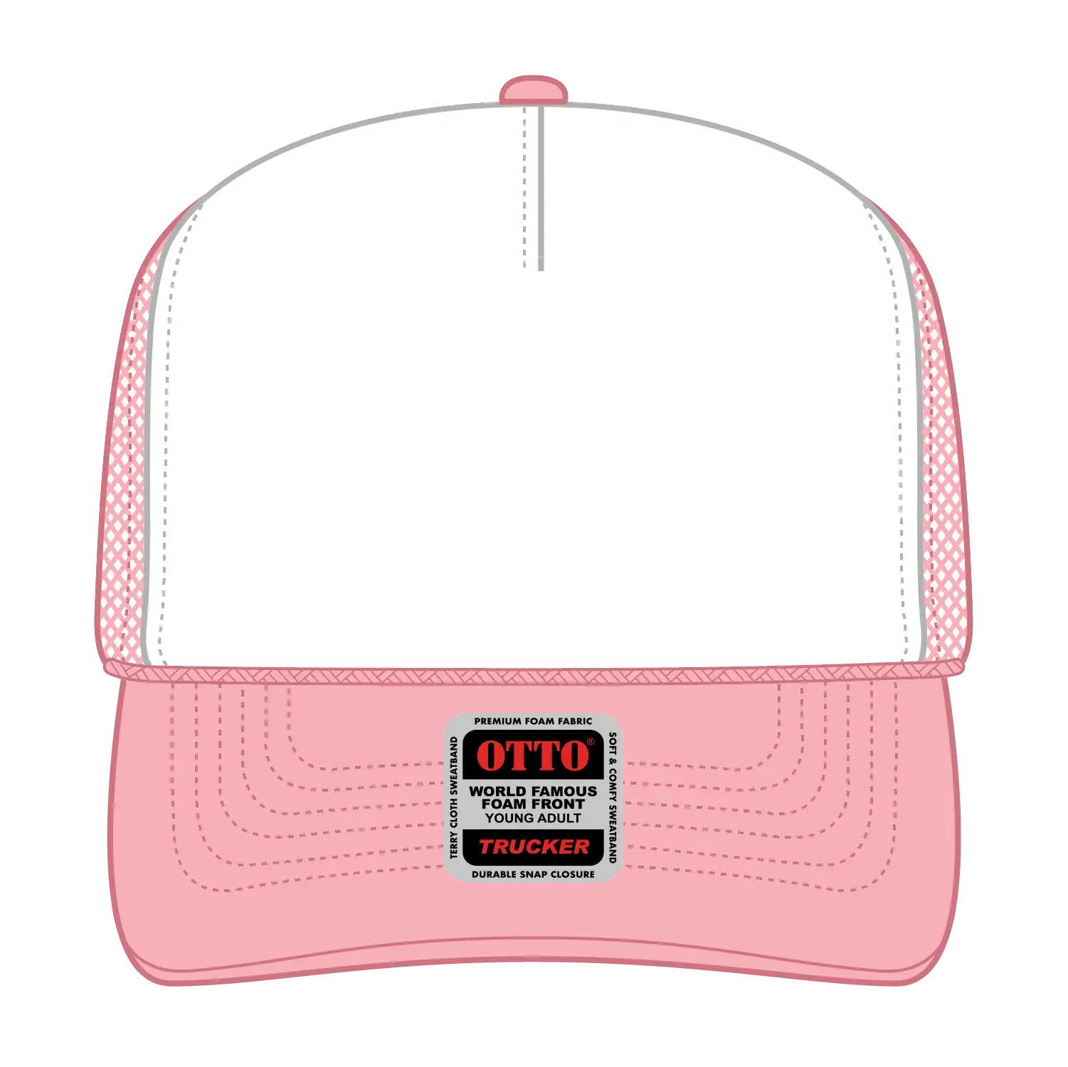 OTTO 39-165 5 Panel High Crown Mesh Back Trucker Cap - Pnk/Wht/Pnk - Pnk/Wht/Pnk / 6 1/2’’ - 7 5/8’’