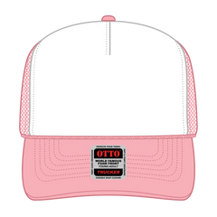 OTTO 39-165 5 Panel High Crown Mesh Back Trucker Cap - Pnk/Wht/Pnk - Pnk/Wht/Pnk / 6 1/2’’ - 7 5/8’’