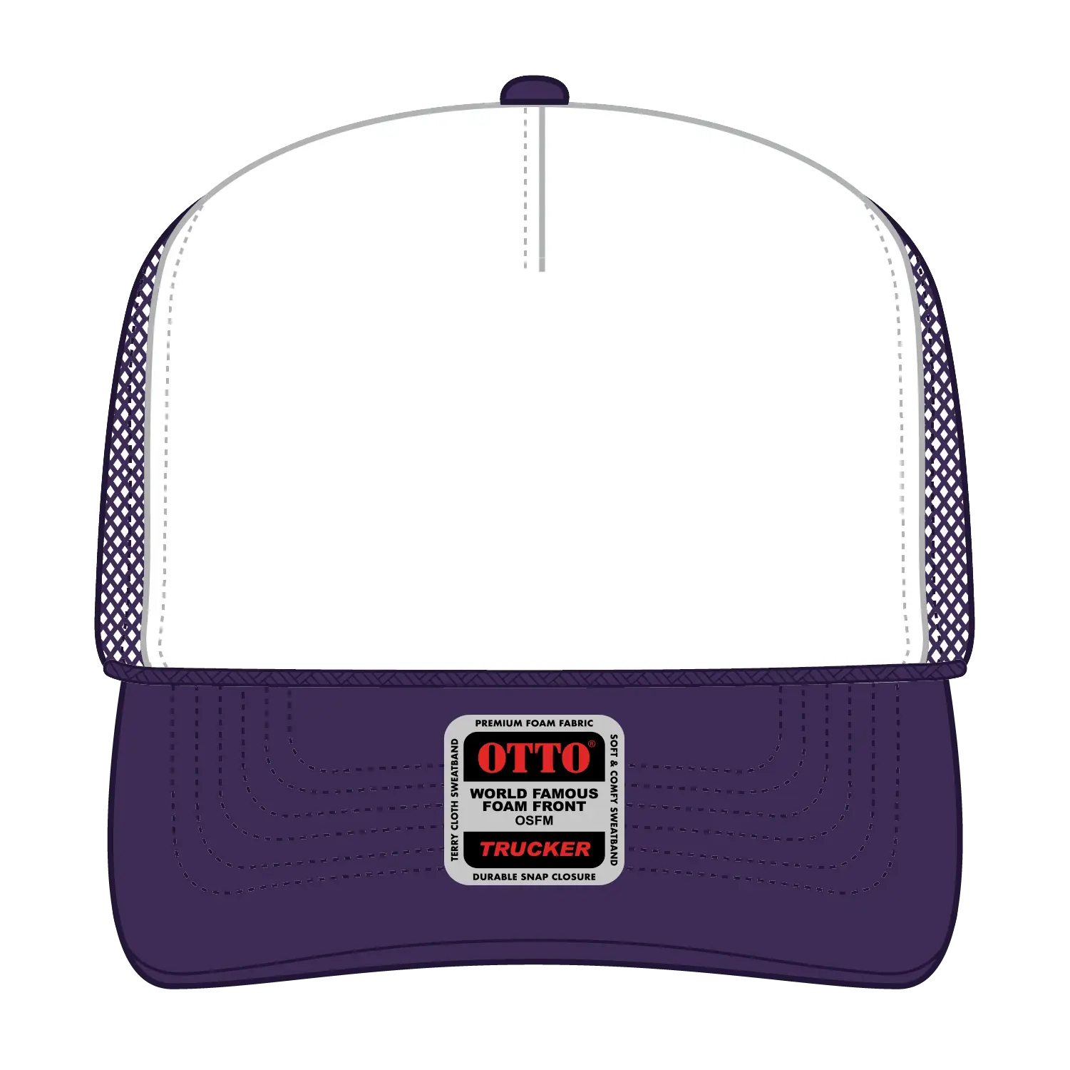 OTTO 39-165 5 Panel High Crown Mesh Back Trucker Cap - Pur/Wht/Pur - Pur/Wht/Pur / 6 1/2’’ - 7 5/8’’