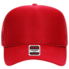 OTTO 39-165 5 Panel High Crown Mesh Back Trucker Cap - Red