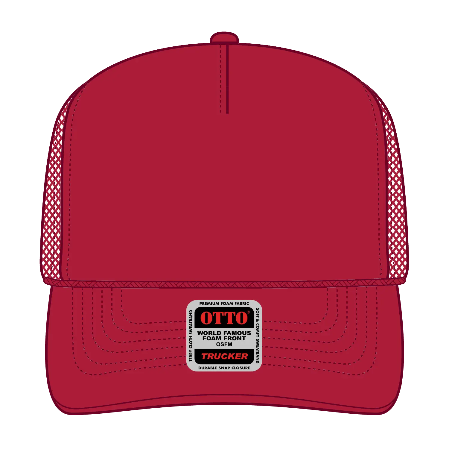 OTTO 39-165 5 Panel High Crown Mesh Back Trucker Cap - Red - Red / 6 1/2’’ - 7 5/8’’