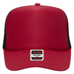 OTTO 39-165 5 Panel High Crown Mesh Back Trucker Cap - Red/Red/Blk - Red/Red/Blk / 6 1/2’’ - 7 5/8’’