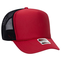 OTTO 39-165 5 Panel High Crown Mesh Back Trucker Cap - Red/Red/Blk - Red/Red/Blk / 6 1/2’’ - 7 5/8’’