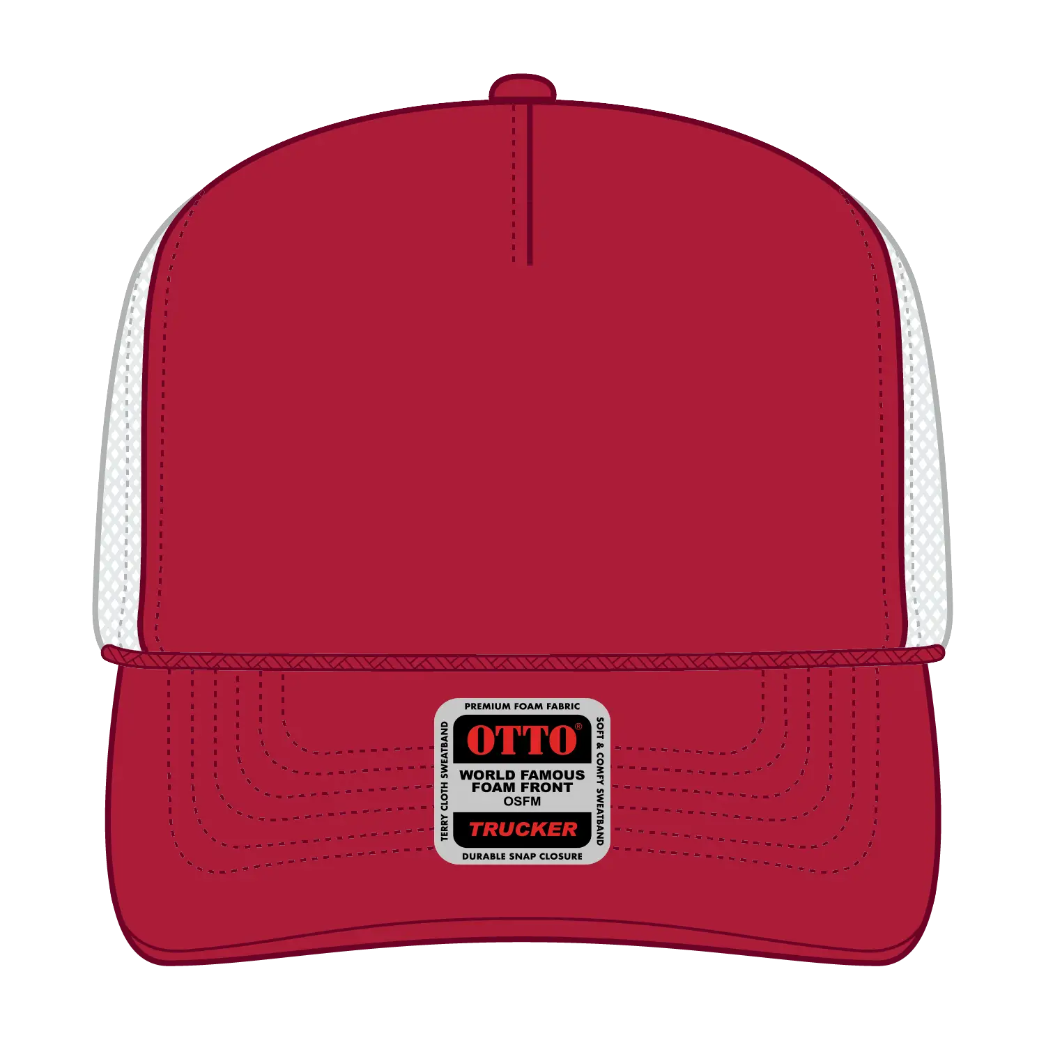 OTTO 39-165 5 Panel High Crown Mesh Back Trucker Cap - Red/Red/Wht - Red/Red/Wht / 6 1/2’’ - 7 5/8’’