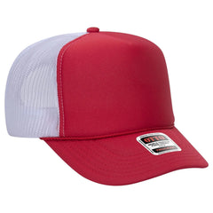 OTTO 39-165 5 Panel High Crown Mesh Back Trucker Cap - Red/Red/Wht - Red/Red/Wht / 6 1/2’’ - 7 5/8’’