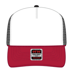 OTTO 39-165 5 Panel High Crown Mesh Back Trucker Cap - Red/Wht/Blk - Red/Wht/Blk / 6 1/2’’ - 7 5/8’’