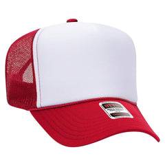 OTTO 39-165 5 Panel High Crown Mesh Back Trucker Cap - Red/Wht/Red