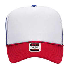 OTTO 39-165 5 Panel High Crown Mesh Back Trucker Cap - Red/Wht/Ryl