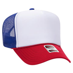 OTTO 39-165 5 Panel High Crown Mesh Back Trucker Cap - Red/Wht/Ryl