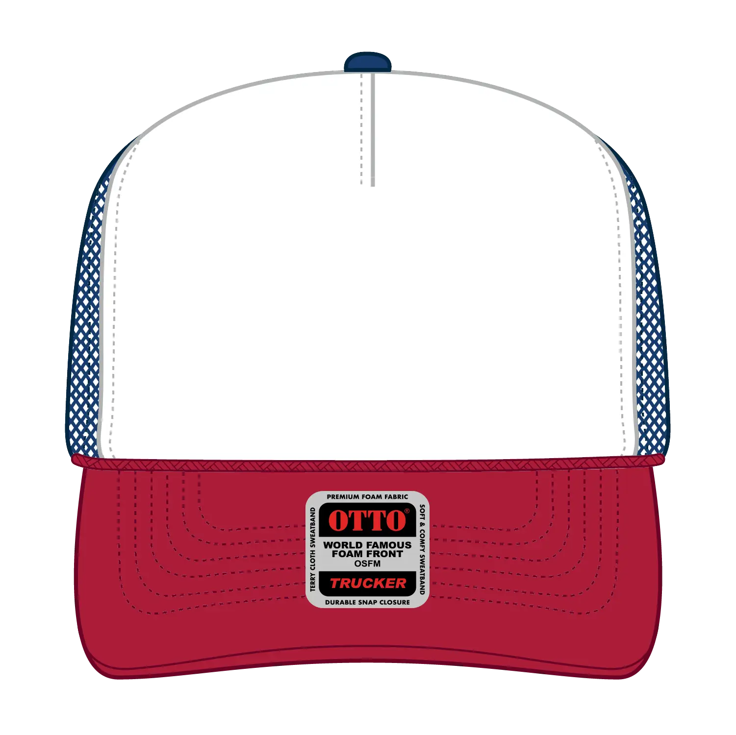 OTTO 39-165 5 Panel High Crown Mesh Back Trucker Cap - Red/Wht/Ryl - Red/Wht/Ryl / 6 1/2’’ - 7 5/8’’