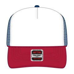 OTTO 39-165 5 Panel High Crown Mesh Back Trucker Cap - Red/Wht/Ryl - Red/Wht/Ryl / 6 1/2’’ - 7 5/8’’