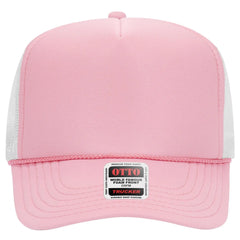 OTTO 39-165 5 Panel High Crown Mesh Back Trucker Cap - S.Pnk/S.Pnk/Wht - S.Pnk/S.Pnk/Wht / 6 1/2’’ - 7 5/8’’
