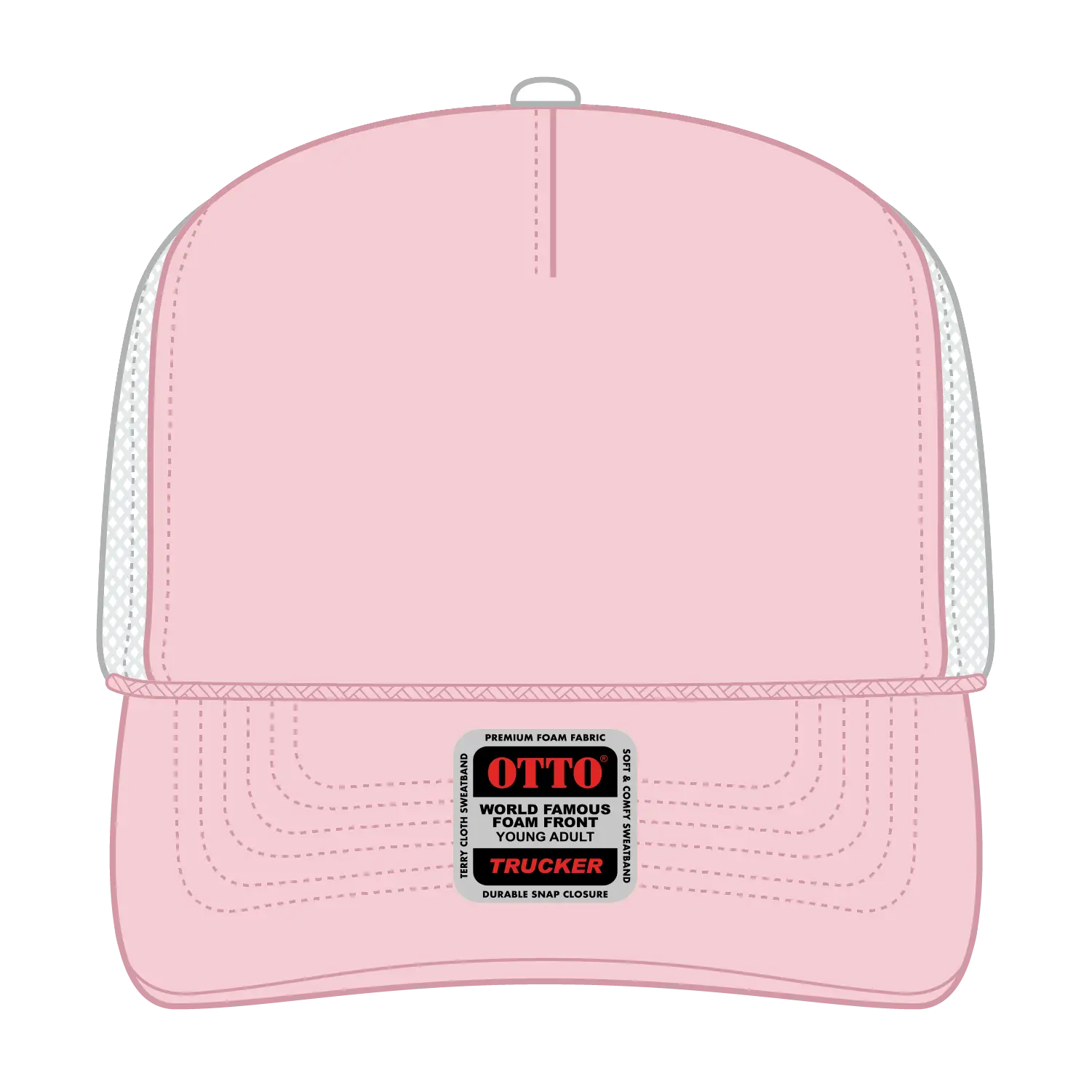 OTTO 39-165 5 Panel High Crown Mesh Back Trucker Cap - S.Pnk/S.Pnk/Wht - S.Pnk/S.Pnk/Wht / 6 1/2’’ - 7 5/8’’
