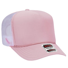 OTTO 39-165 5 Panel High Crown Mesh Back Trucker Cap - S.Pnk/S.Pnk/Wht - S.Pnk/S.Pnk/Wht / 6 1/2’’ - 7 5/8’’