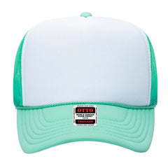 OTTO 39-165 5 Panel High Crown Mesh Back Trucker Cap - Sm Grn/Wht/Sm Grn