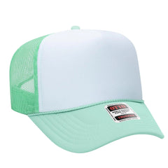 OTTO 39-165 5 Panel High Crown Mesh Back Trucker Cap - Sm Grn/Wht/Sm Grn
