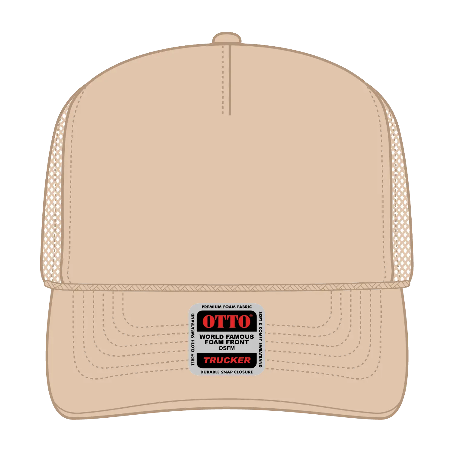 OTTO 39-165 5 Panel High Crown Mesh Back Trucker Cap - Tan - Tan / 6 1/2’’ - 7 5/8’’