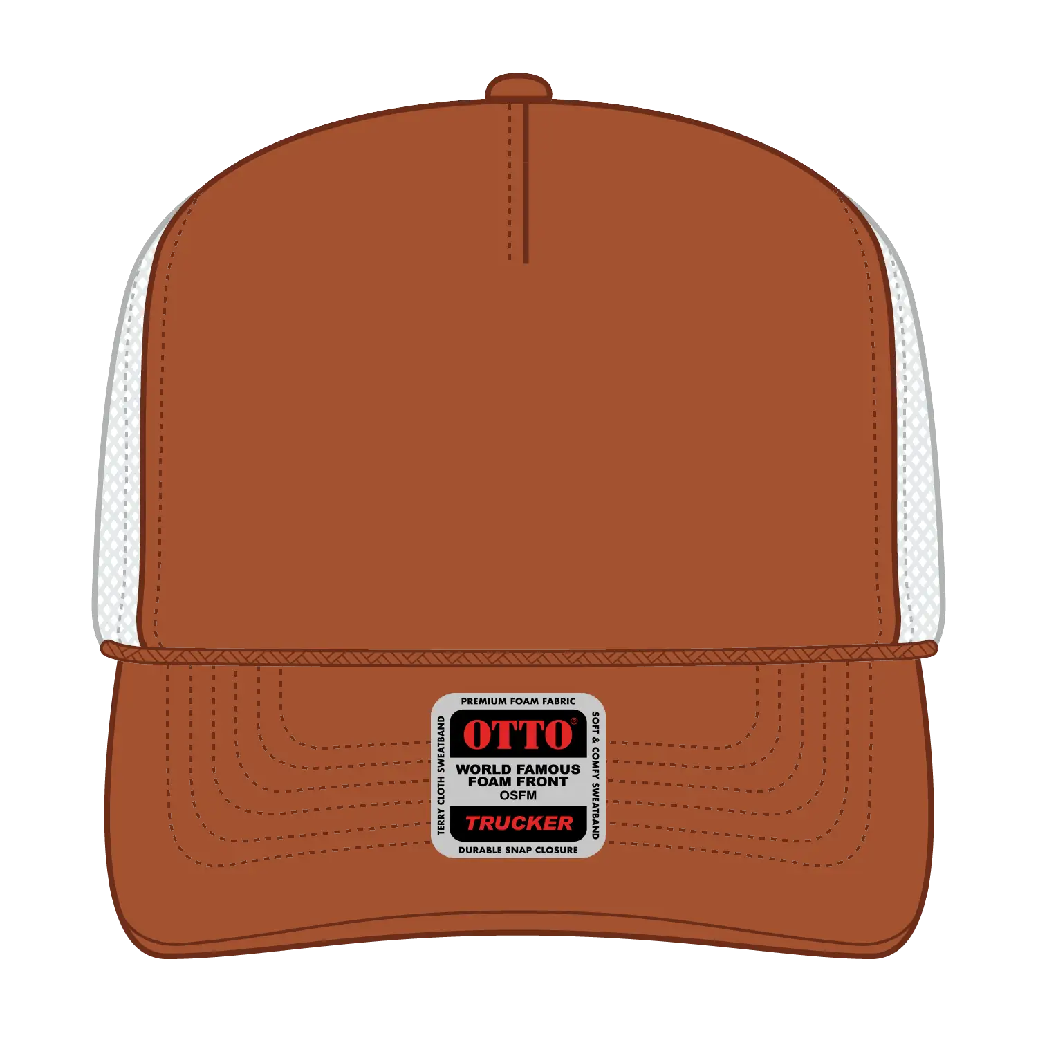 OTTO 39-165 5 Panel High Crown Mesh Back Trucker Cap - Tx Org/Tx Org/Wht - Tx Org/Tx Org/Wht / 6 1/2’’ - 7 5/8’’