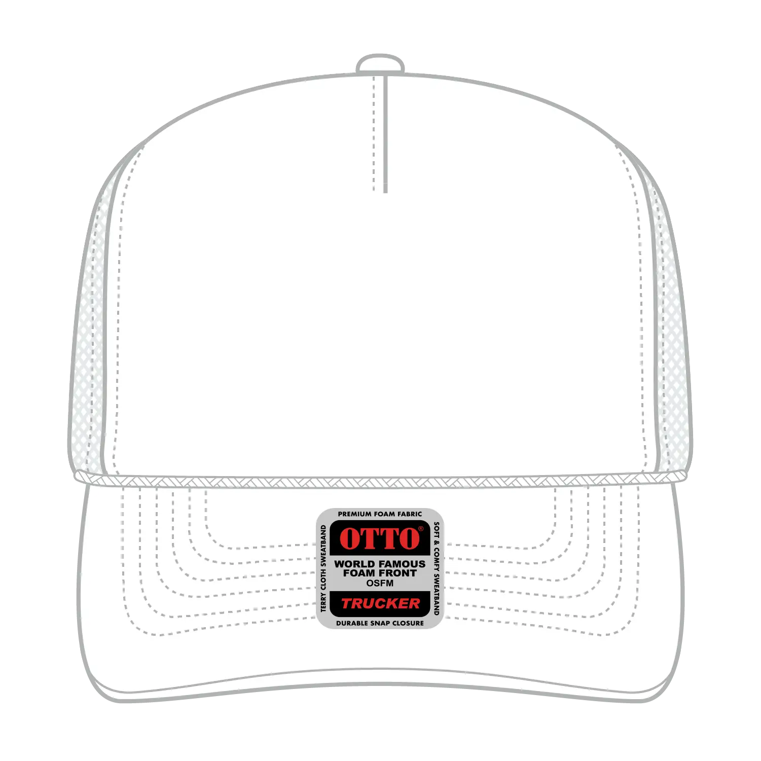 OTTO 39-165 5 Panel High Crown Mesh Back Trucker Cap - White - White / 6 1/2’’ - 7 5/8’’