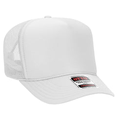 OTTO 39-165 5 Panel High Crown Mesh Back Trucker Cap - White