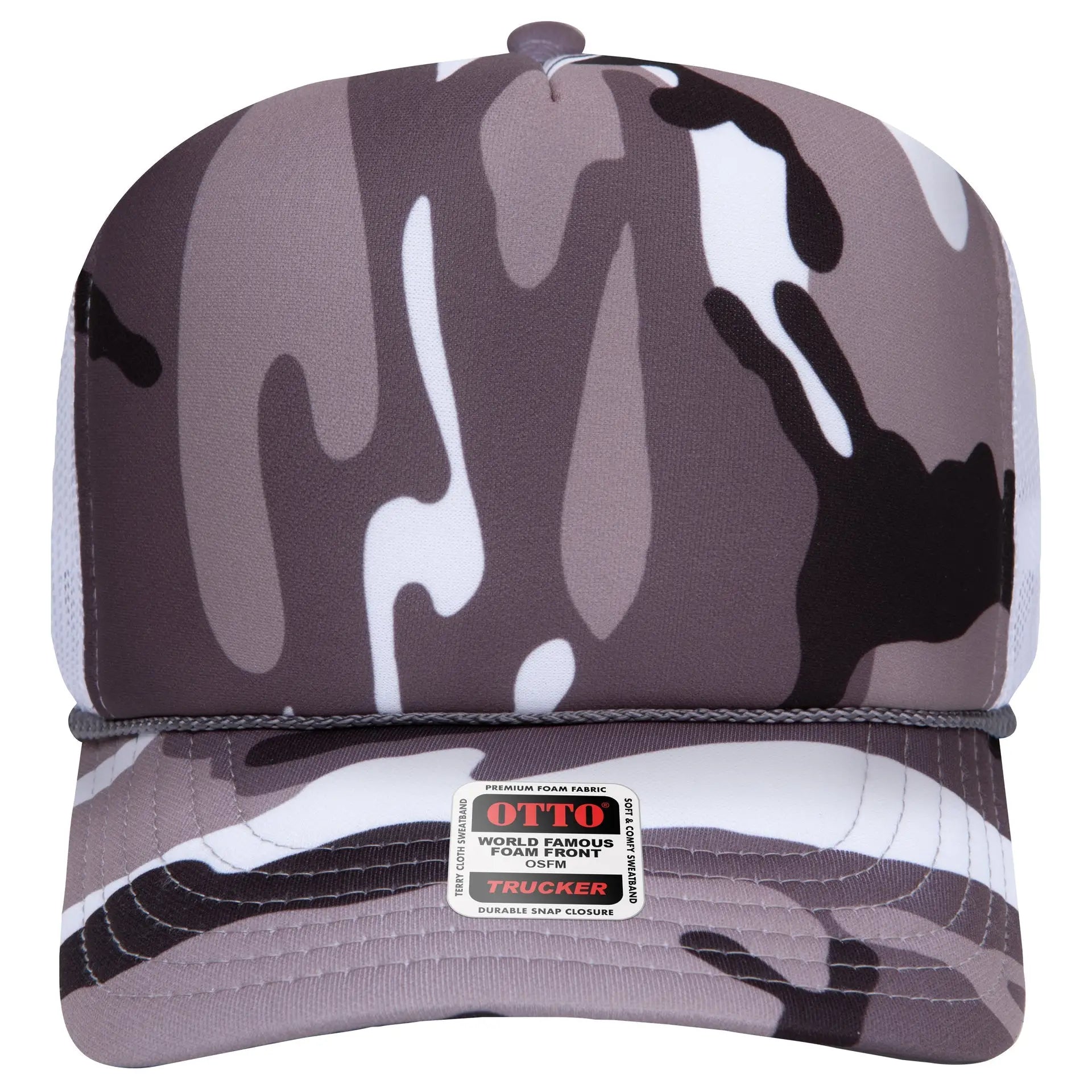 OTTO 39-165 Camouflage 5 Panel High Crown Mesh Back Trucker Cap - Snow Camo/Wht - Snow Camo/Wht / 6 1/2’’ - 7 5/8’’