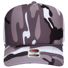 OTTO 39-165 Camouflage 5 Panel High Crown Mesh Back Trucker Cap - Snow Camo/Wht - Snow Camo/Wht / 6 1/2’’ - 7 5/8’’