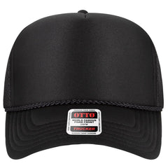 OTTO 39-166 5 Panel High Crown Air Mesh Back Trucker Cap - Black - Black / 7 3/8’’ - 7 5/8’’