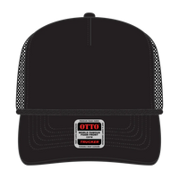 OTTO 39-166 5 Panel High Crown Air Mesh Back Trucker Cap - Black - Black / 7 3/8’’ - 7 5/8’’