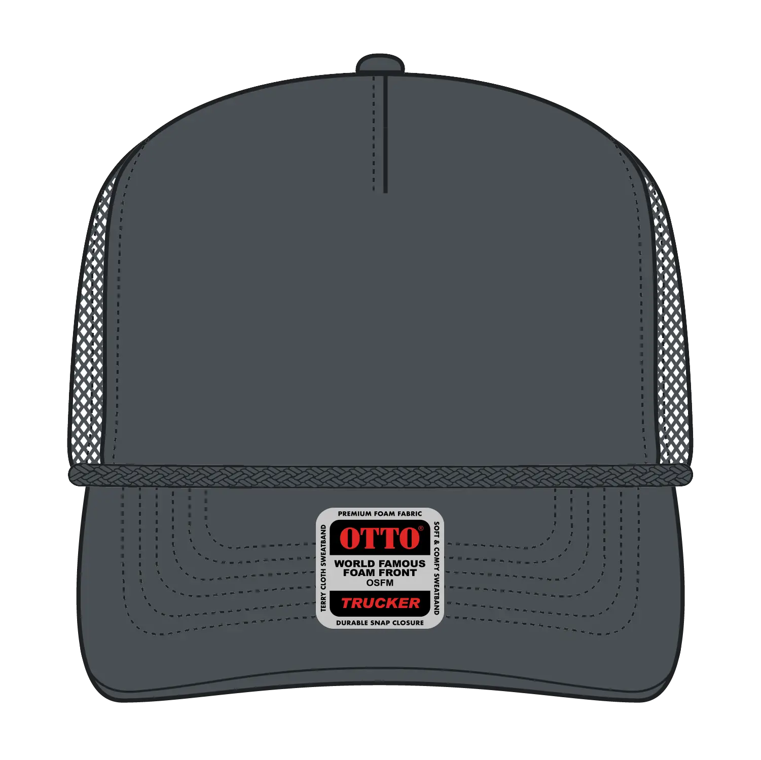 OTTO 39-166 5 Panel High Crown Air Mesh Back Trucker Cap - Char. Gray - Char. Gray / 7 3/8’’ - 7 5/8’’
