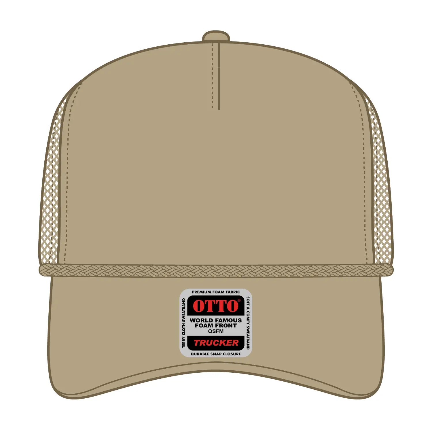 OTTO 39-166 5 Panel High Crown Air Mesh Back Trucker Cap - Khaki - Khaki / 7 3/8’’ - 7 5/8’’