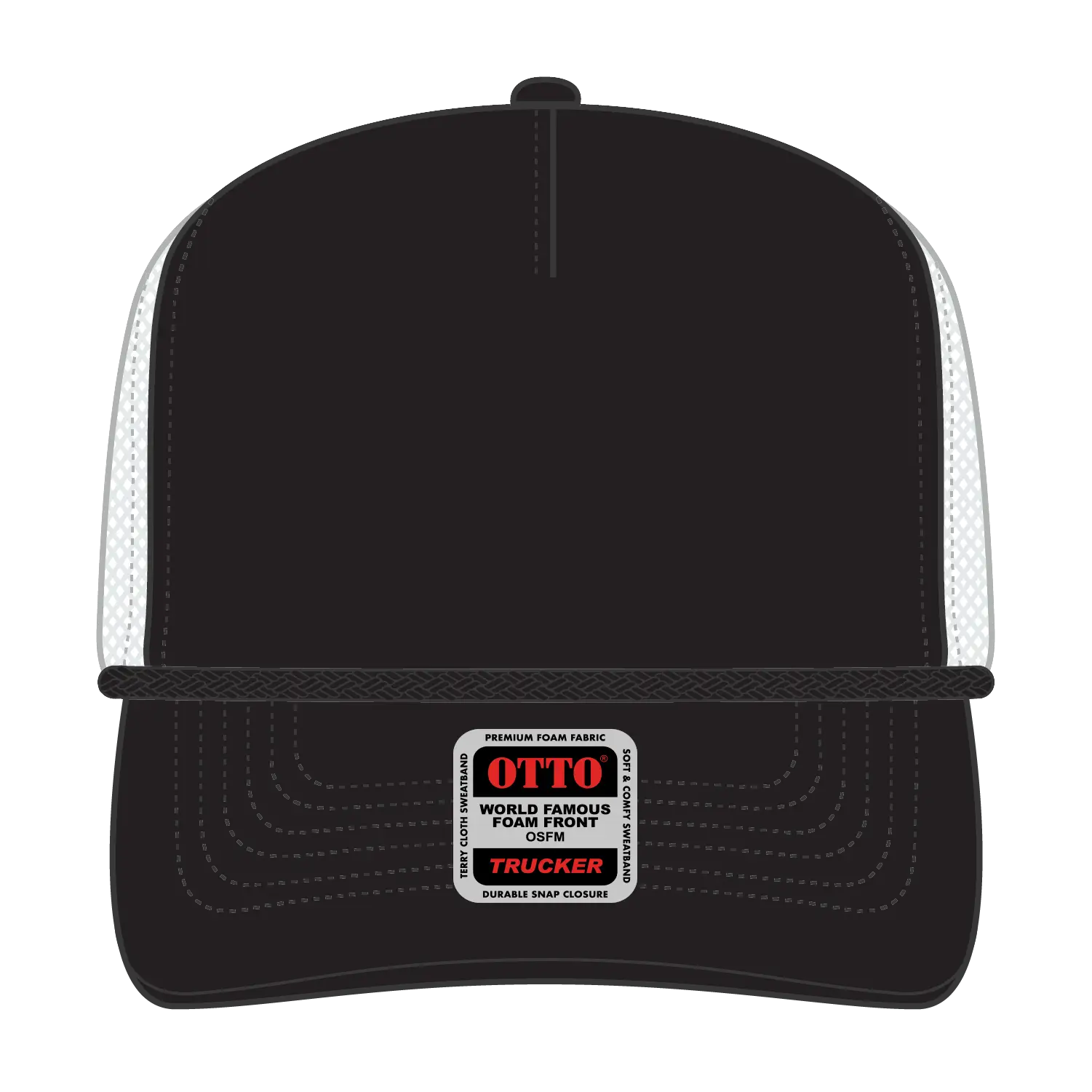 OTTO 39-166 5 Panel High Crown Circle Mesh Back Trucker Cap - Blk/Blk/Wht - Blk/Blk/Wht / 7 3/8’’ - 7 5/8’’