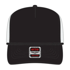 OTTO 39-166 5 Panel High Crown Circle Mesh Back Trucker Cap - Blk/Blk/Wht - Blk/Blk/Wht / 7 3/8’’ - 7 5/8’’