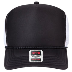 OTTO 39-166 5 Panel High Crown Circle Mesh Back Trucker Cap - Blk/Blk/Wht - Blk/Blk/Wht / 7 3/8’’ - 7 5/8’’