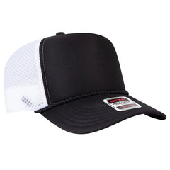 OTTO 39-166 5 Panel High Crown Circle Mesh Back Trucker Cap - Blk/Blk/Wht - Blk/Blk/Wht / 7 3/8’’ - 7 5/8’’