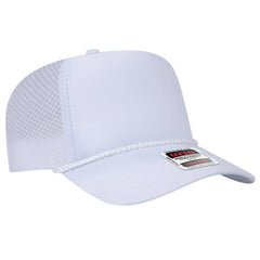 OTTO 39-166 5 Panel High Crown Circle Mesh Back Trucker Cap - White - White / 7 3/8’’ - 7 5/8’’