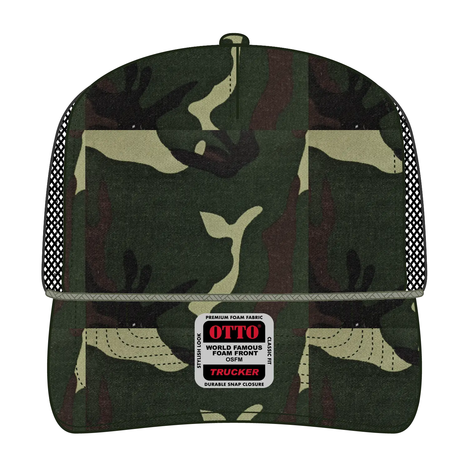 OTTO 39-167 ’OTTO Comfy Fit’ Camouflage 5 Panel High Crown Mesh Back Trucker Cap - 0703CPB - 0703CPB / 7 3/8’’ - 7 5/8’’