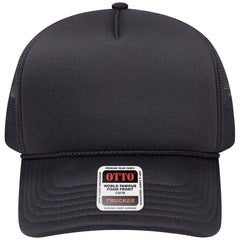 OTTO 39102-1 5 Panel Low Profile Mesh Back Trucker Cap - Black - Black / 7 3/8’’ - 7 5/8’’