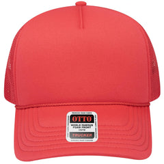 OTTO 39102-1 5 Panel Low Profile Mesh Back Trucker Cap - Red - Red / 7 3/8’’ - 7 5/8’’