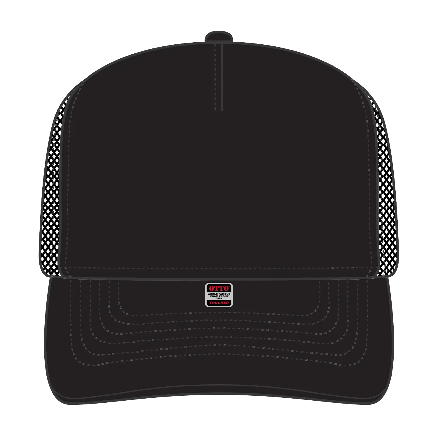 OTTO 3931-1 5 Panel High Crown Mesh Back Trucker Cap - Black - Black / 7 3/8’’ - 7 5/8’’