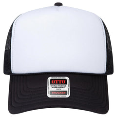 OTTO 3932-1 5 Panel High Crown Mesh Back Trucker Cap - Blk/Wht/Blk - Blk/Wht/Blk / 7 3/8’’ - 7 5/8’’