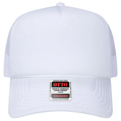 OTTO 3932-1 5 Panel High Crown Mesh Back Trucker Cap - White - White / 7 3/8’’ - 7 5/8’’