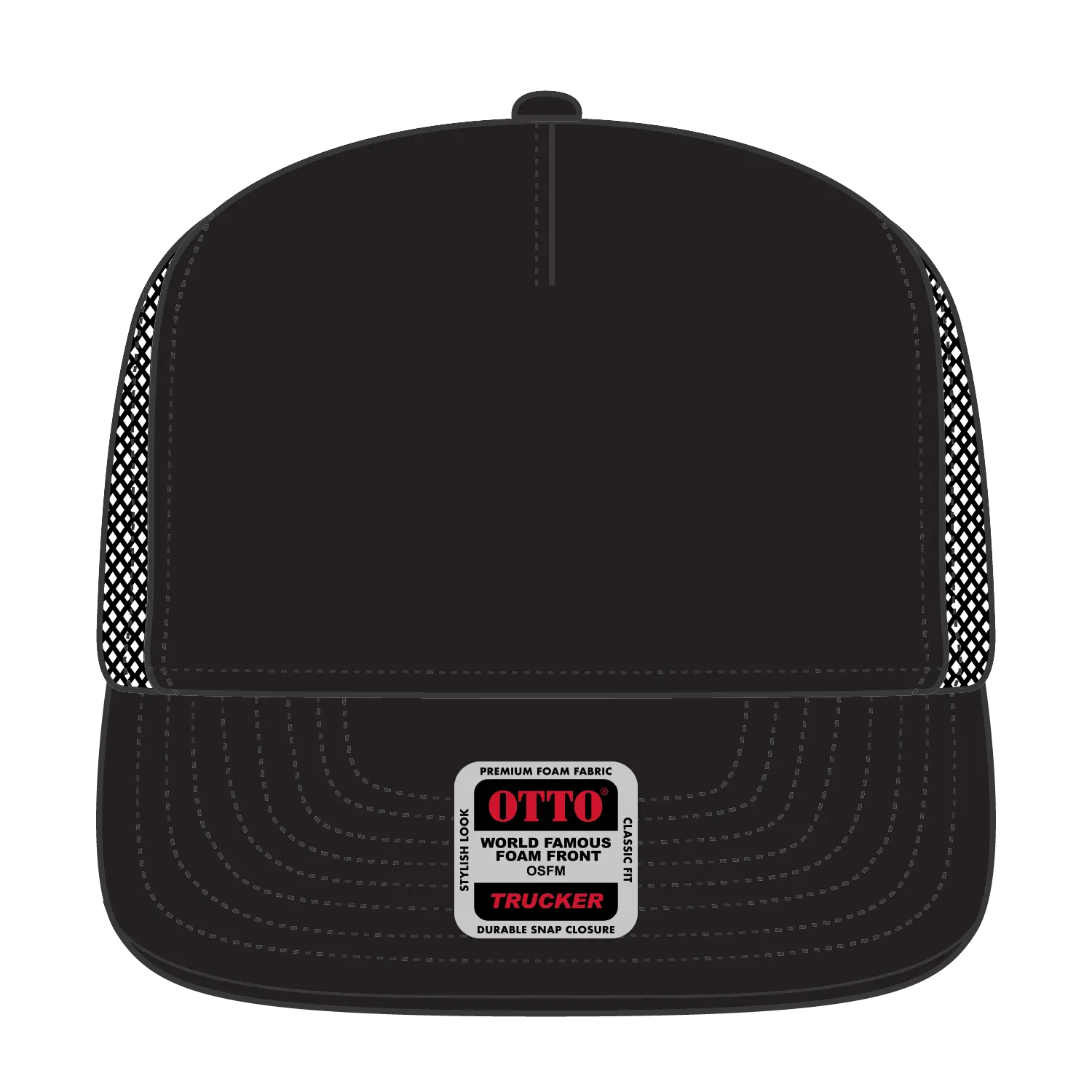 OTTO 39950-1 5 Panel Pro Style Mesh Back Trucker Cap - Black - Black / 7 3/8’’ - 7 5/8’’